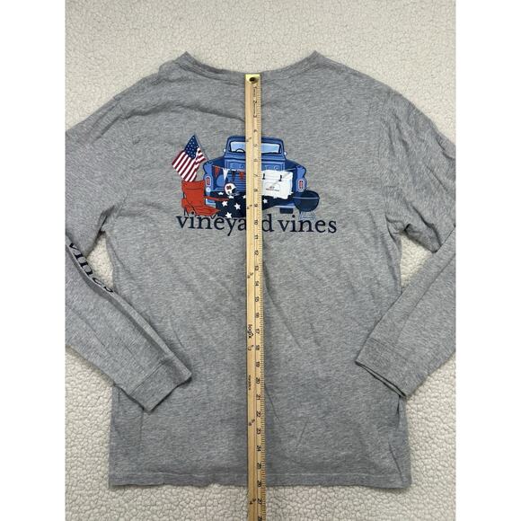 Vineyard Vines T Shirt Mens M Gray USA Flag Football Truck Long Sleeve Crew Neck - Picture 7 of 7